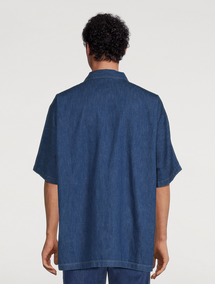 Cotton And Linen Denim Short-Sleeve Shirt