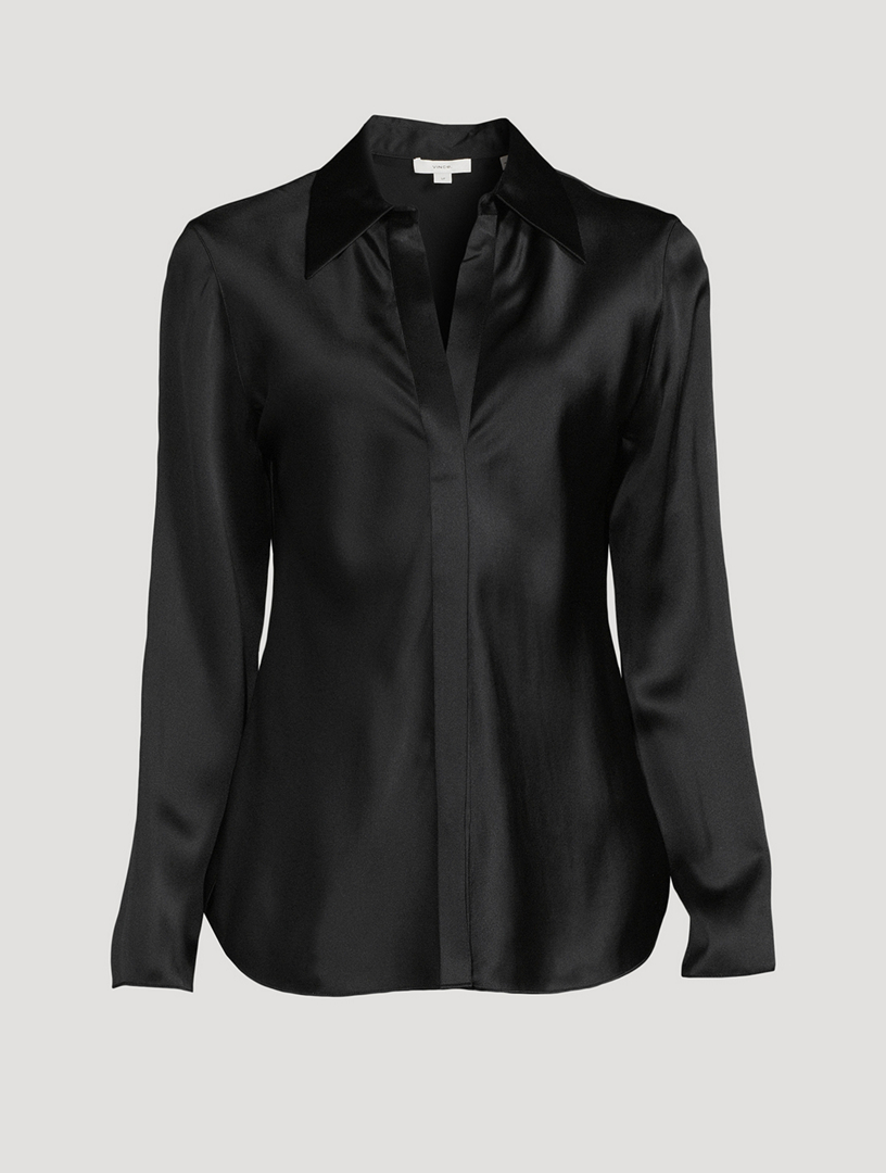 Silk Bias Long-Sleeve Blouse