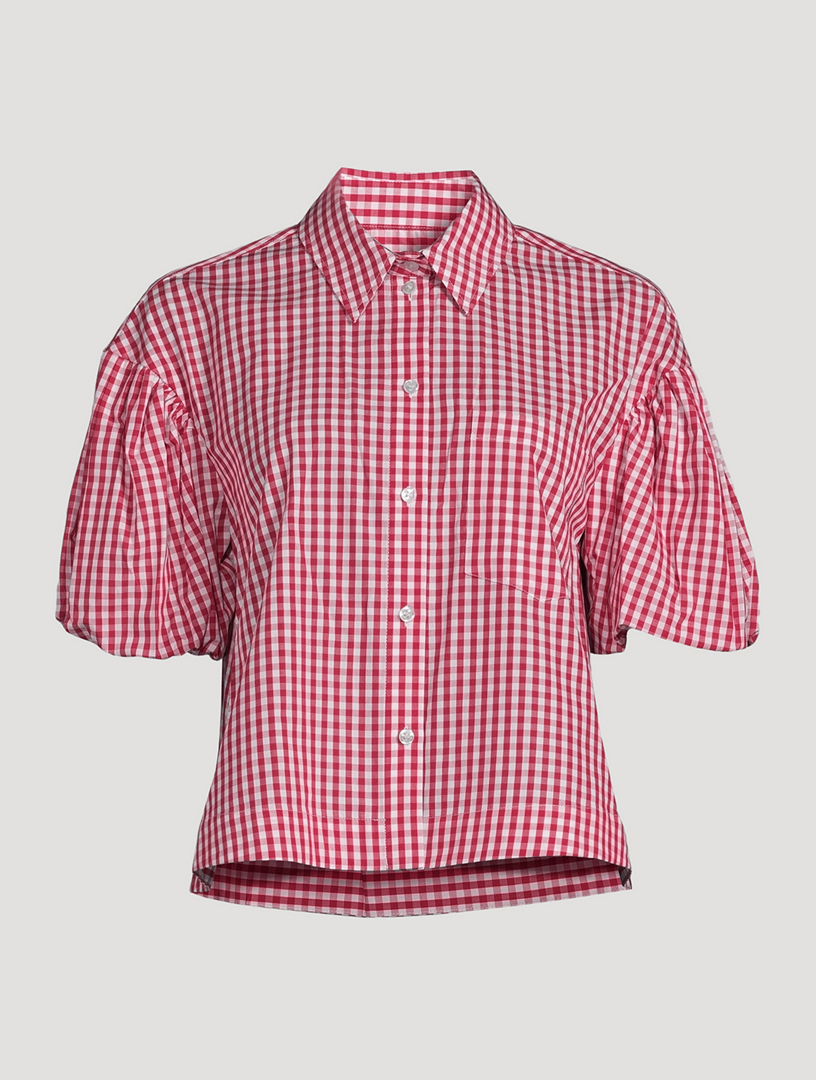 Puff-Sleeve Shirt In Gingham Print