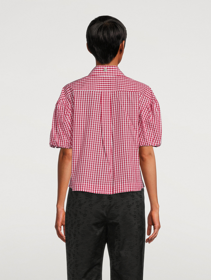 Puff-Sleeve Shirt In Gingham Print