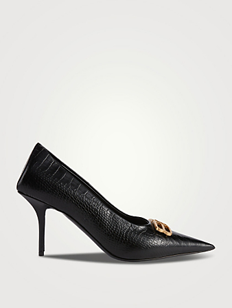 Square Knife BB Croc-Embossed Leather Pumps