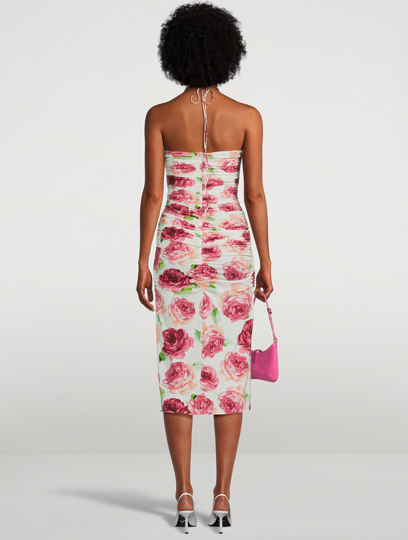 MAGDA BUTRYM Ruched Halter Dress In Floral Print | Holt Renfrew