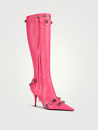 BALENCIAGA Cagole Leather Knee-High Boots  Pink