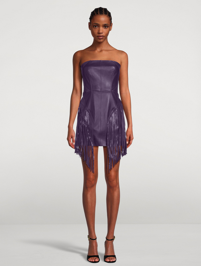 VERSACE Leather Fringe Mini Dress Holt Renfrew