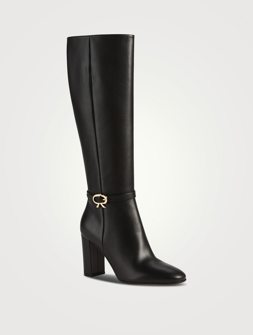 GIANVITO ROSSI Ribbon Leather Knee-High Boots  Black