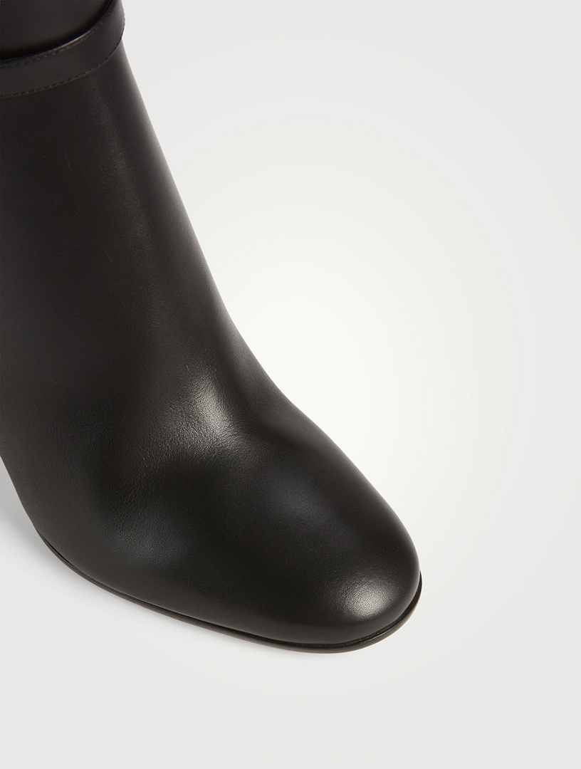 Ribbon Leather Knee-High Boots