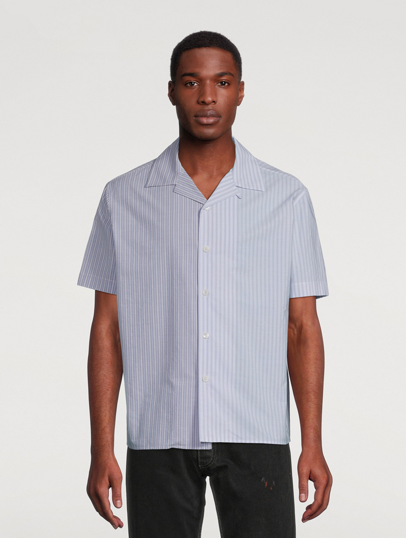 Asymmetric Short-Sleeve Shirt In Striped Print