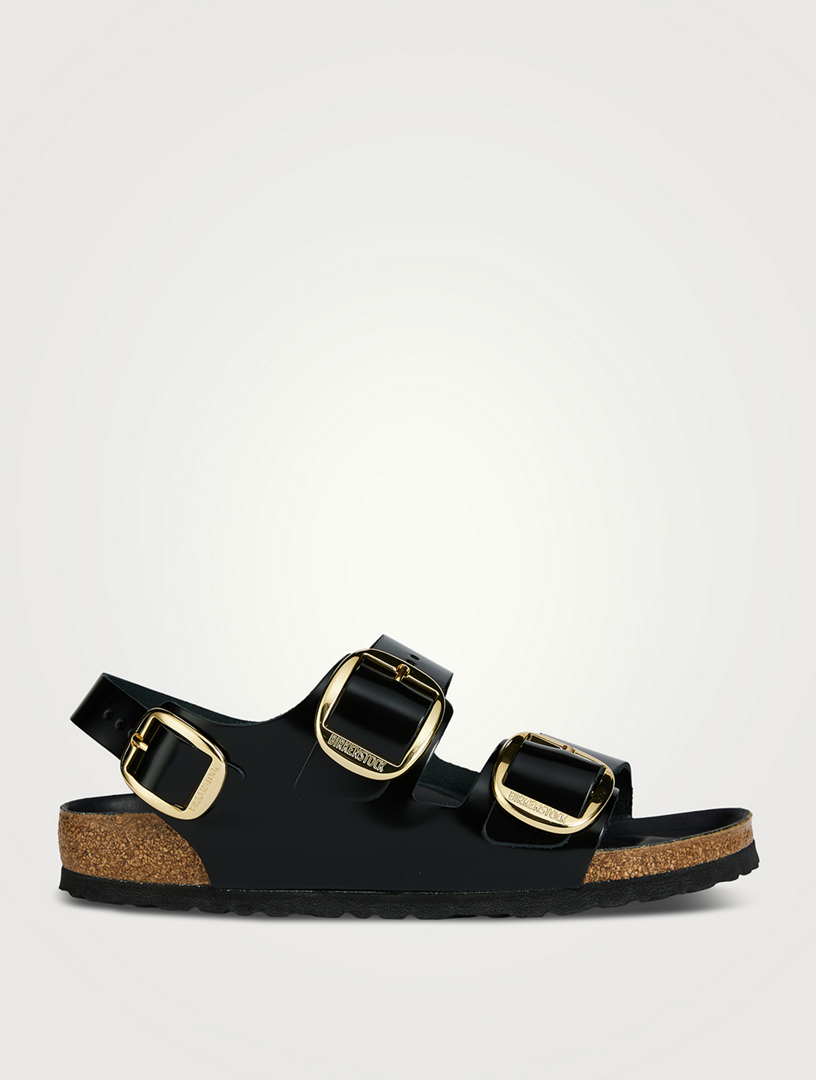 Milano Big Buckle Leather Slingback Sandals