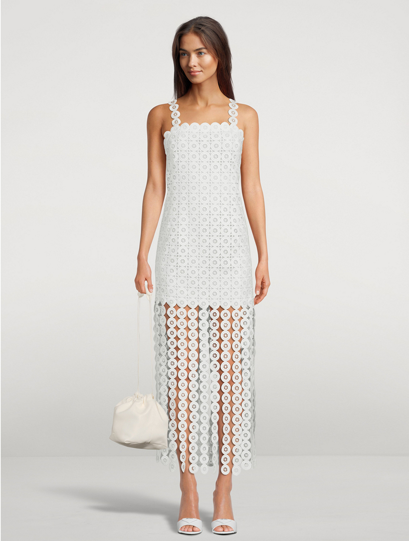 Self portrait fishnet outlet crochet lace midi dress