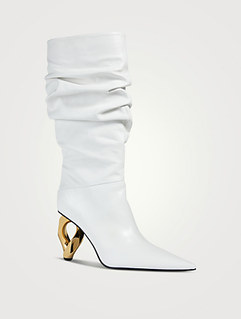 JW ANDERSON Chain Link Leather Knee-High Boots  White