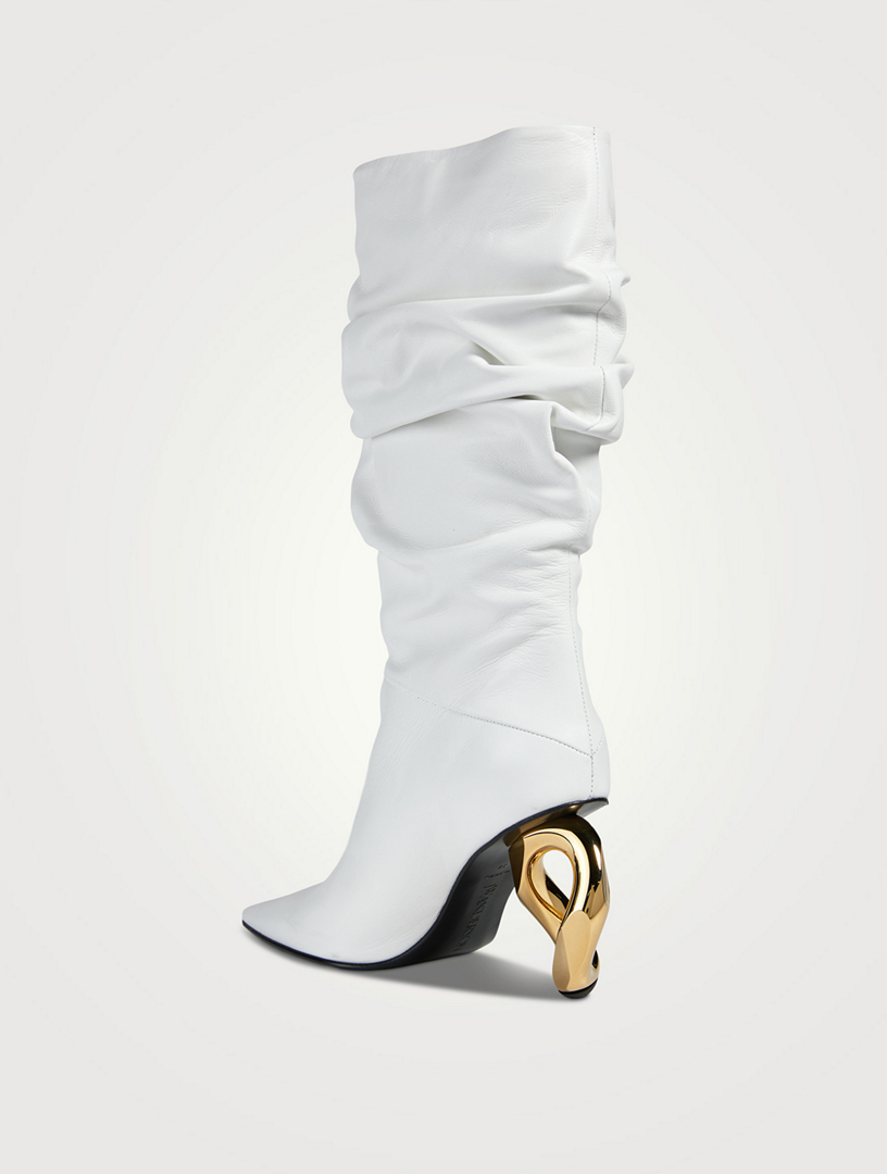 JW ANDERSON Chain Link Leather Knee-High Boots  White