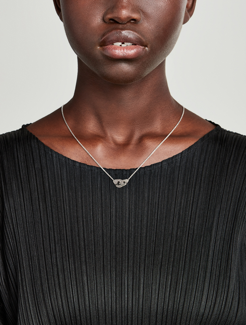 Menottes R8 Chain 18K White Gold Necklace With Half Pavé Diamonds