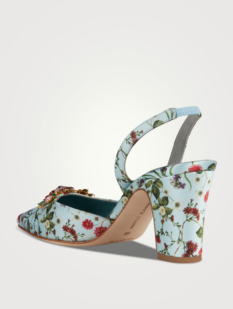 Malak Satin Slingback Pumps In Floral Print