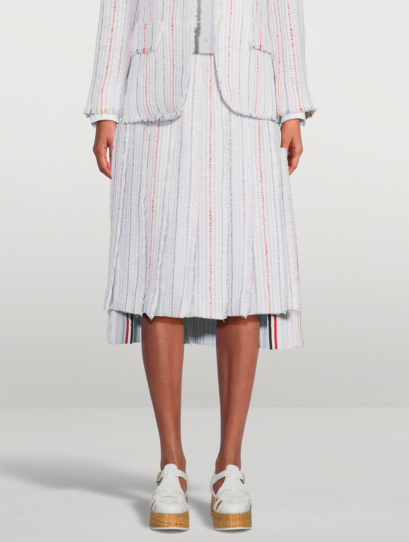 Seersucker Tulle Tweed Midi Skirt