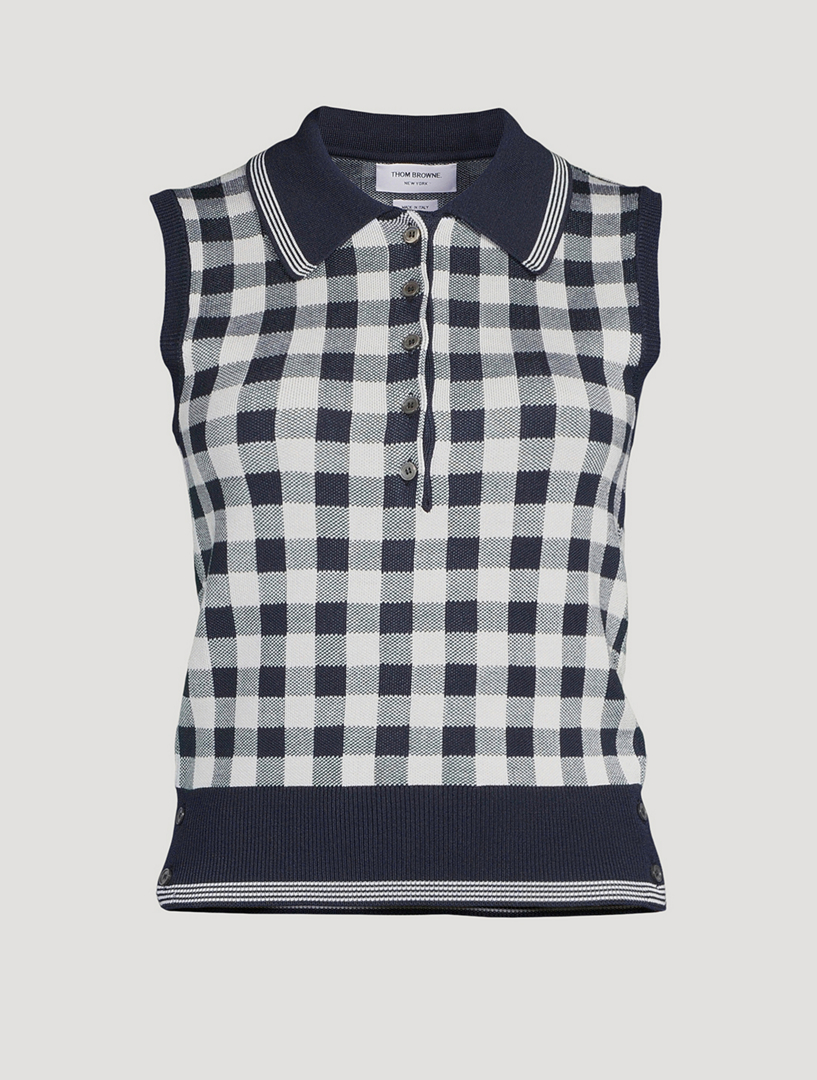Gingham Jacquard Silk Polo Shirt