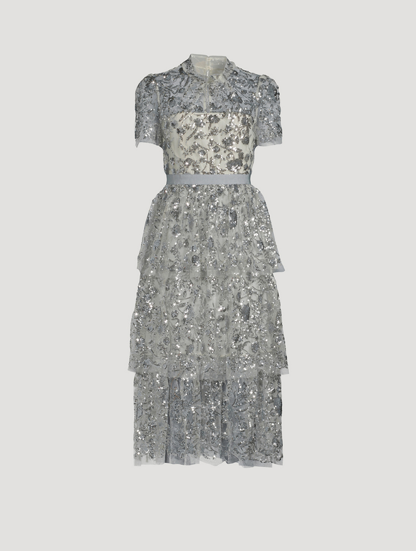 Sequinned Tiered Midi Dress