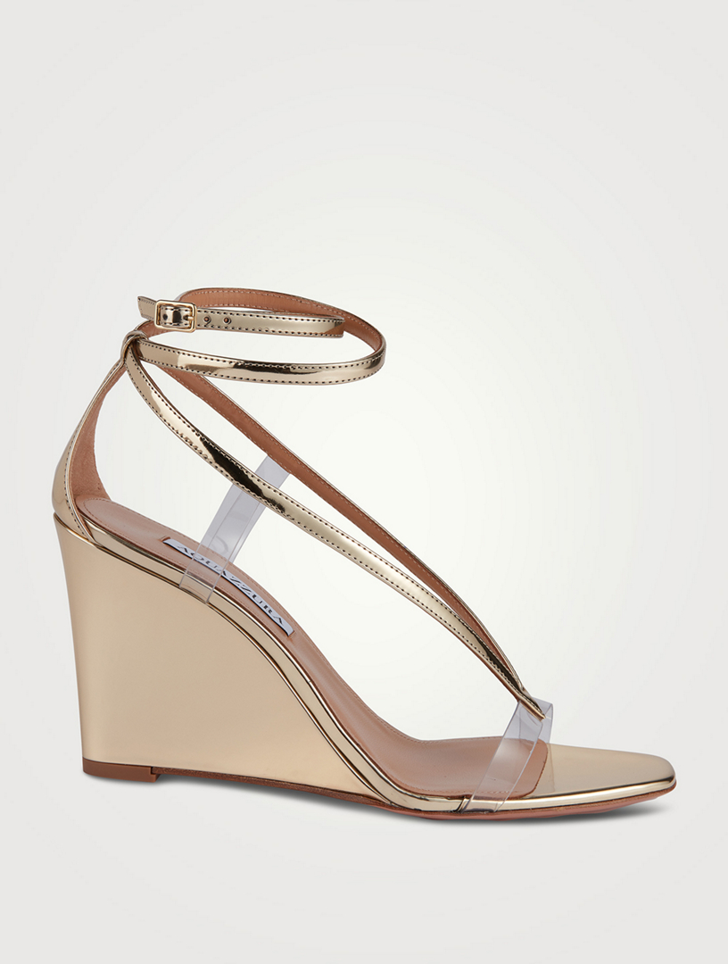 Metallic Leather And PVC Wedge Sandals