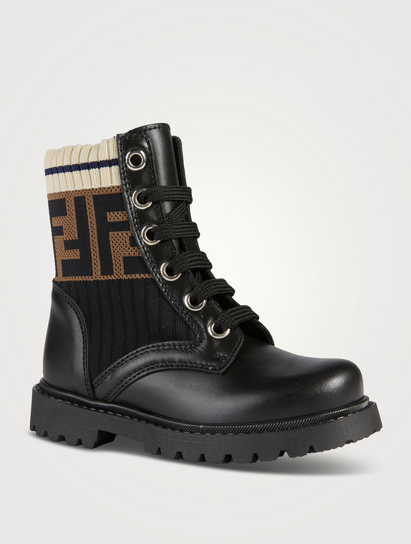 Kids Leather And Fabric Biker Boots