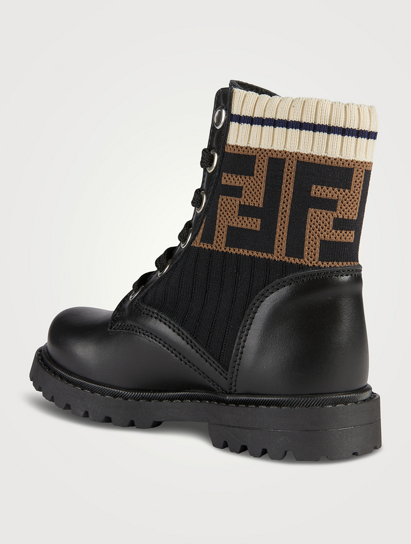 Kids Leather And Fabric Biker Boots