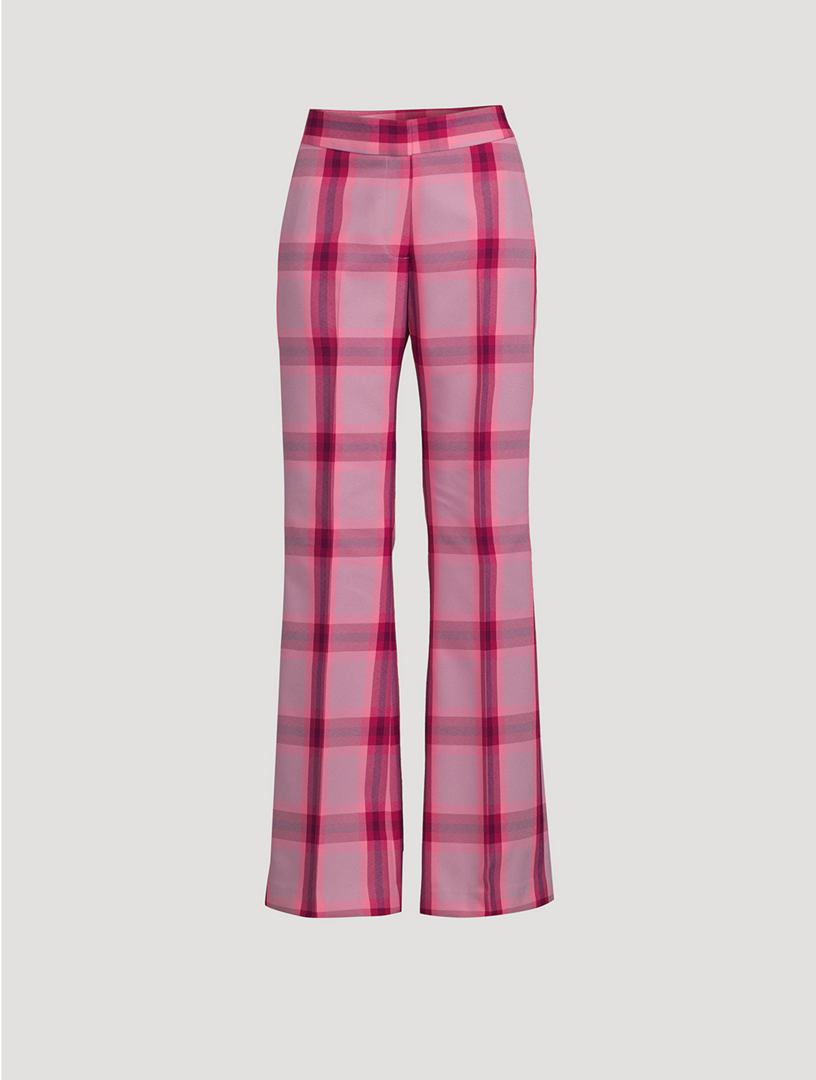 Pink Plaid Wide Leg Trouser