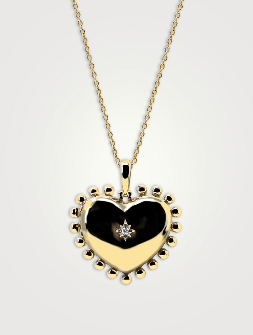 Dew Drop 14K Gold Mini Heart Locket Necklace With Diamond