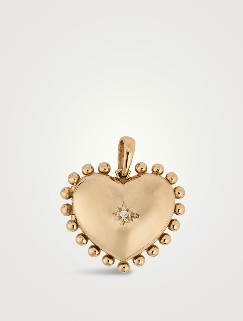 Dew Drop 14K Gold Mini Heart Locket Necklace With Diamond