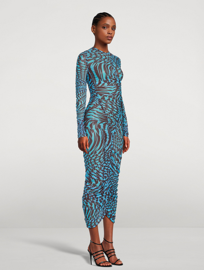 Ruched mesh midi dress in multicoloured - Mugler