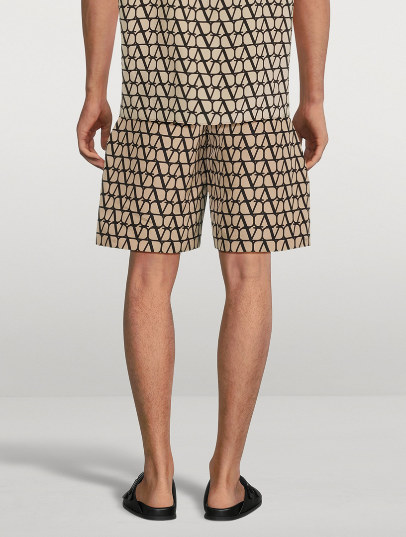 All-over Toile Iconographe Print Silk Faille Bermuda Shorts for Man in  Beige/black