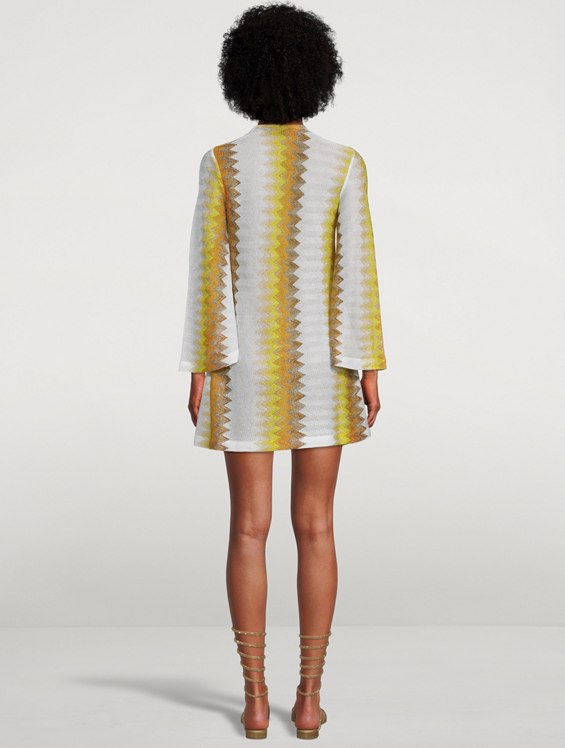 Long-Sleeve Short Kaftan Wavy Chevron