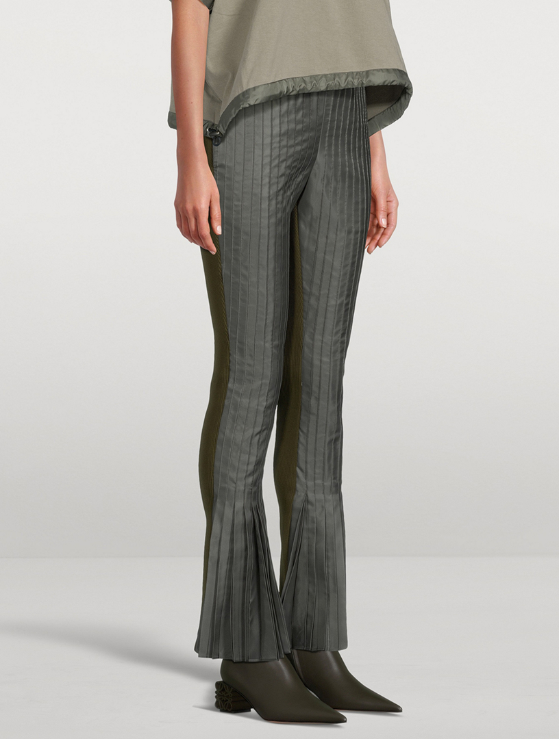 Nylon Twill Pleated Flare Trousers