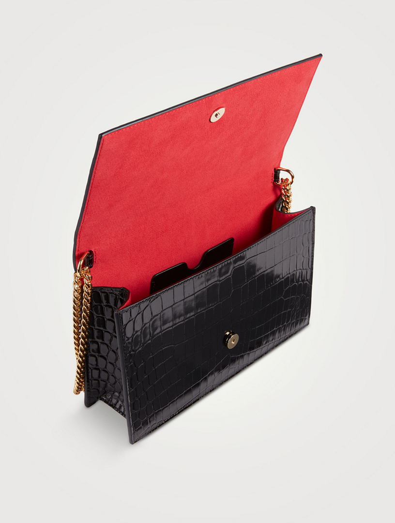 Medium Skull Croc-Embossed Leather Top Handle Bag