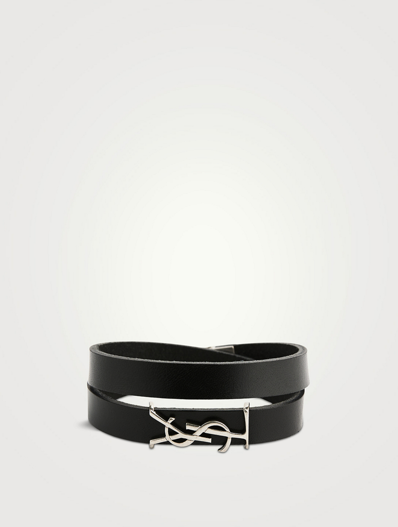 Saint Laurent Monogram Double-Wrap Bracelet - Black