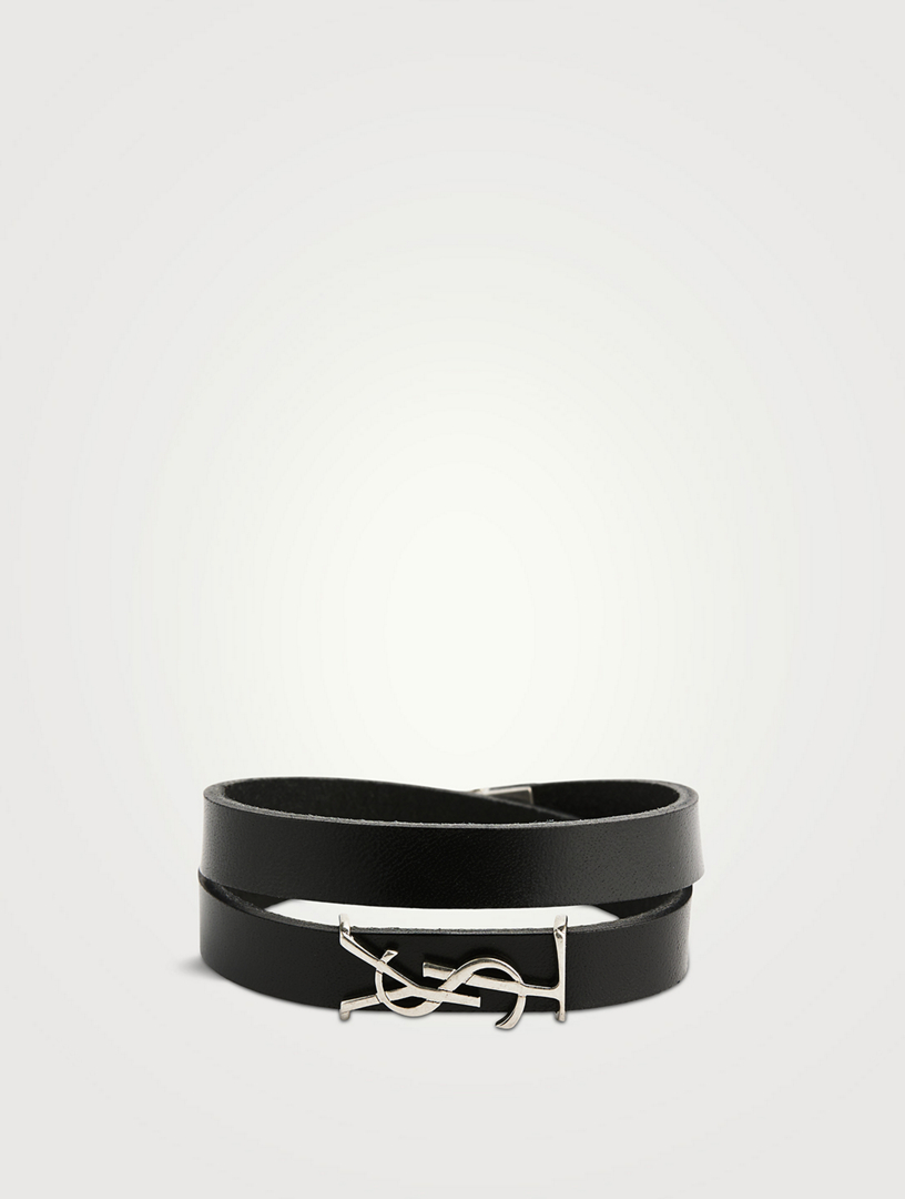 Yves Saint Laurent YSL Monogram Double Wrap Leather Bracelet - Medium