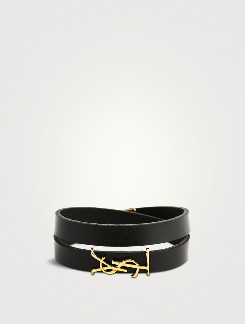 ブレスレット Saint Laurent Black Leather Bracelet With Logo Saint Laurent Leather-Wrap Logo Bracelet in Black for Men