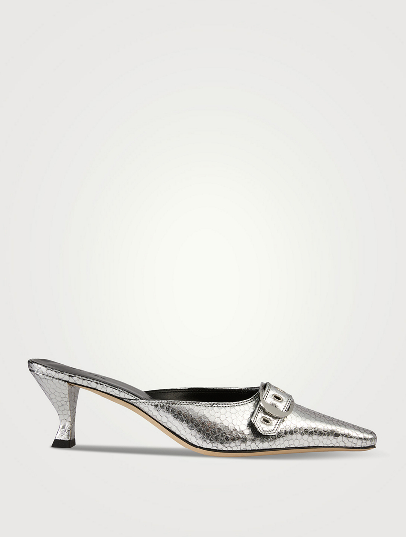 BY FAR Evelyn Metallic Leather Mules Holt Renfrew