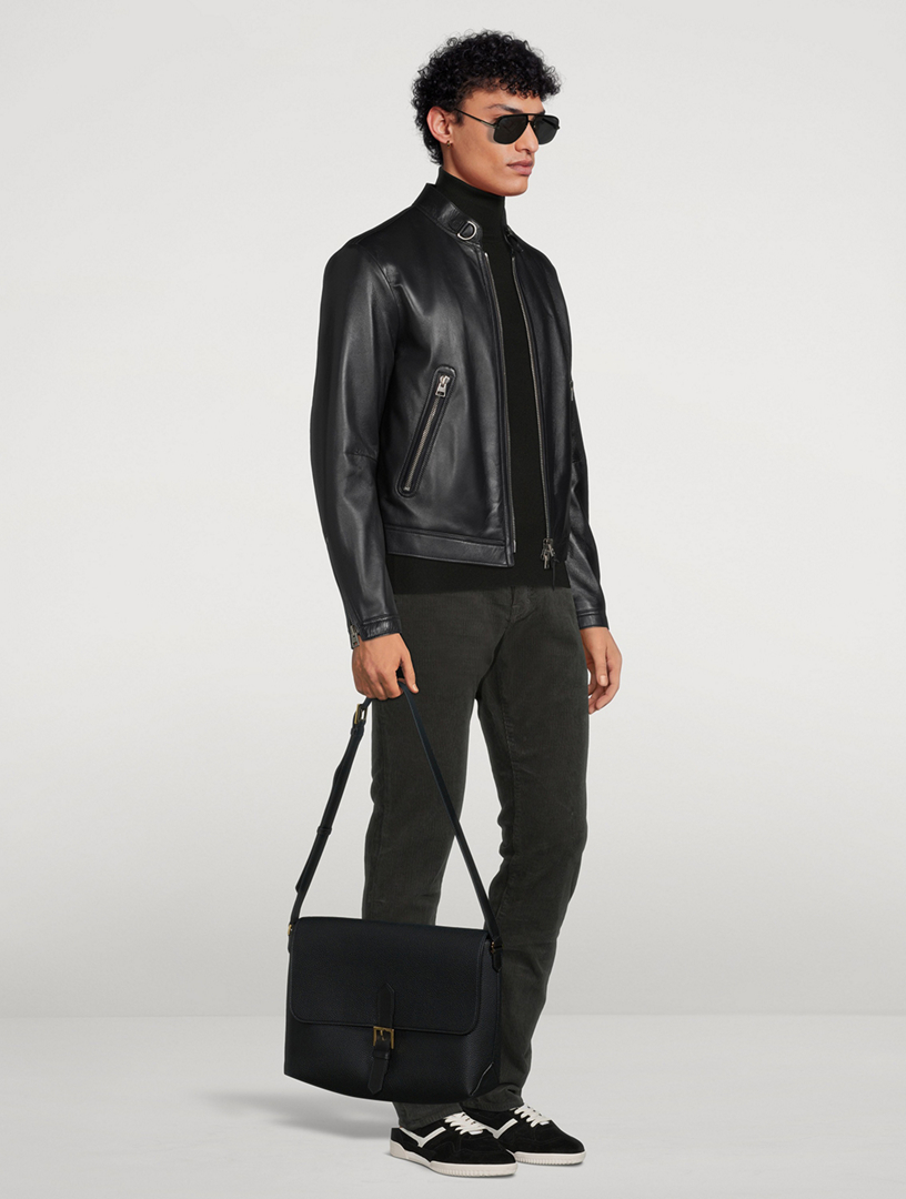 Tom Ford Brown Leather Messenger Crossbody Shoulder Bag for Men