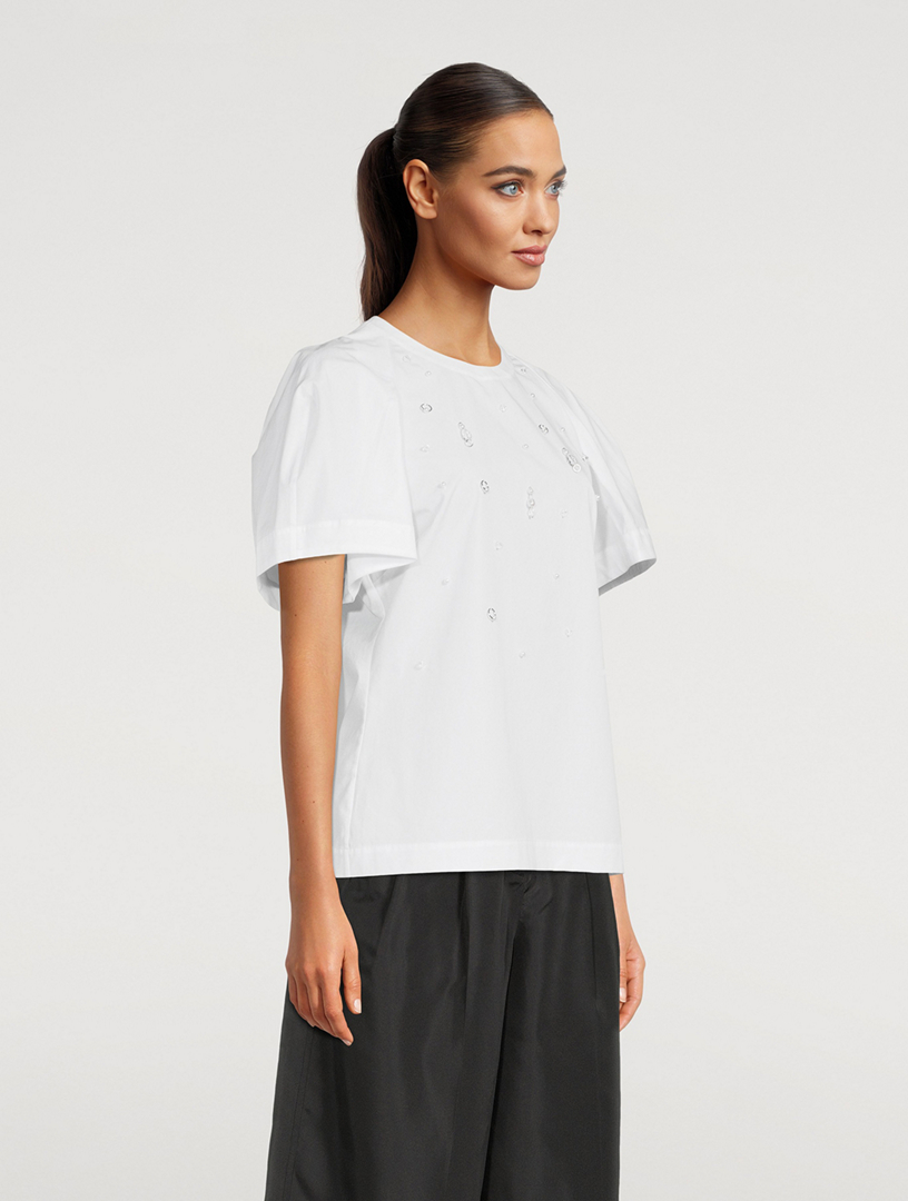 Embellished Poplin Puff-Sleeve Top
