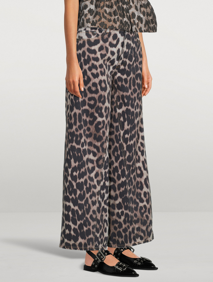 GANNI Jozey Wide-Leg Jeans In Leopard Print