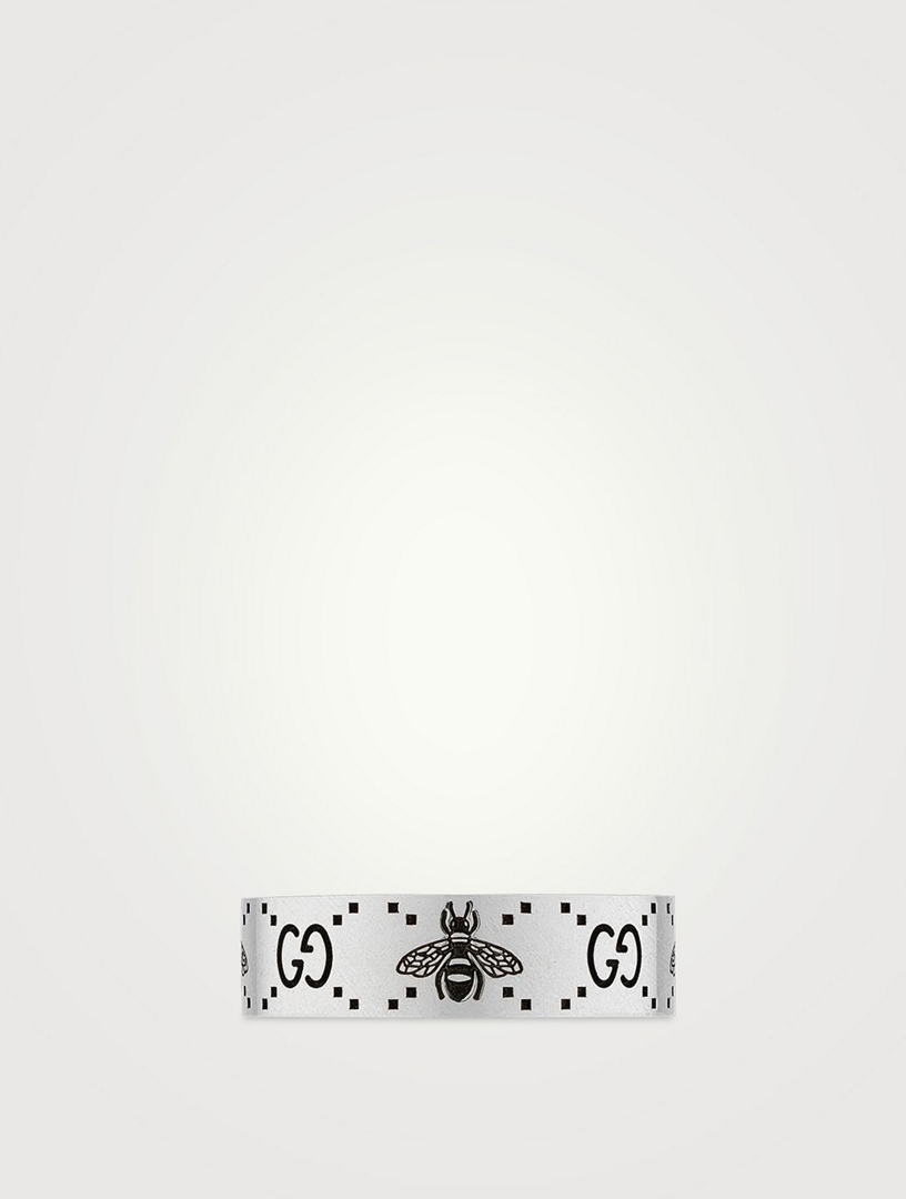 GUCCI Sterling Silver Bee And Double G Motif Ring