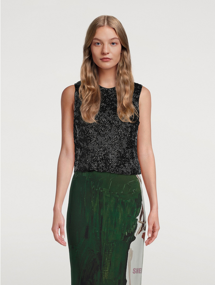 Jewel Embellished Mesh Top