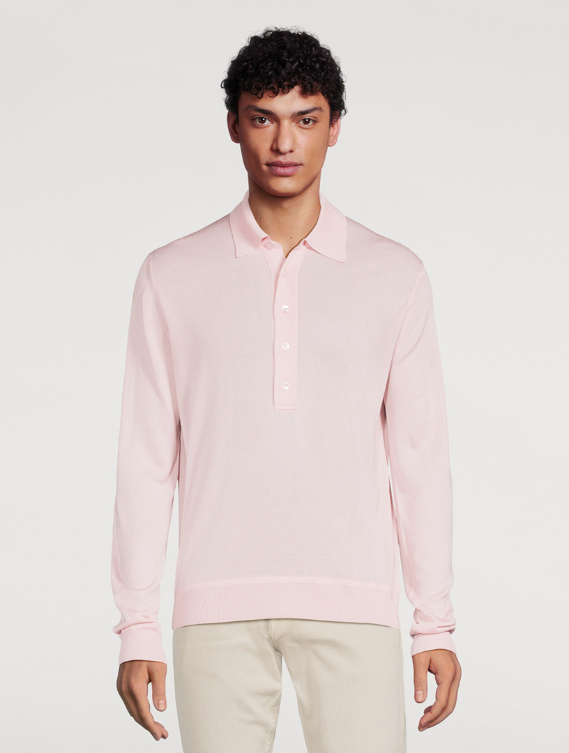 Silk Jersey Long-Sleeve Polo Shirt