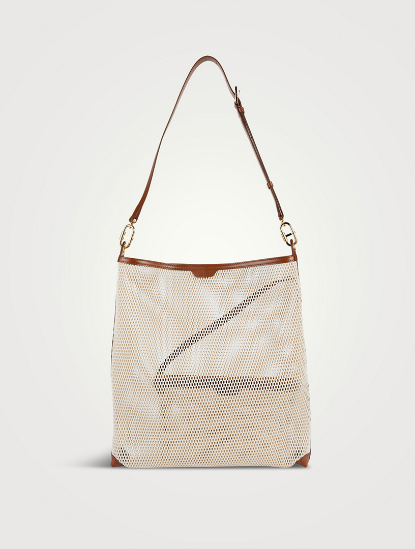 Mesh Shoulder Bag With Leather Trim