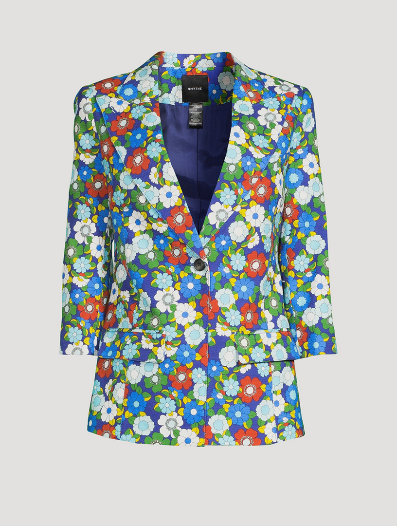Three Quarter Sleeve Blazer In Floral Print