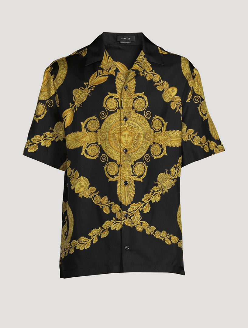 VERSACE Maschera Baroque Silk Short-Sleeve Shirt | Holt Renfrew