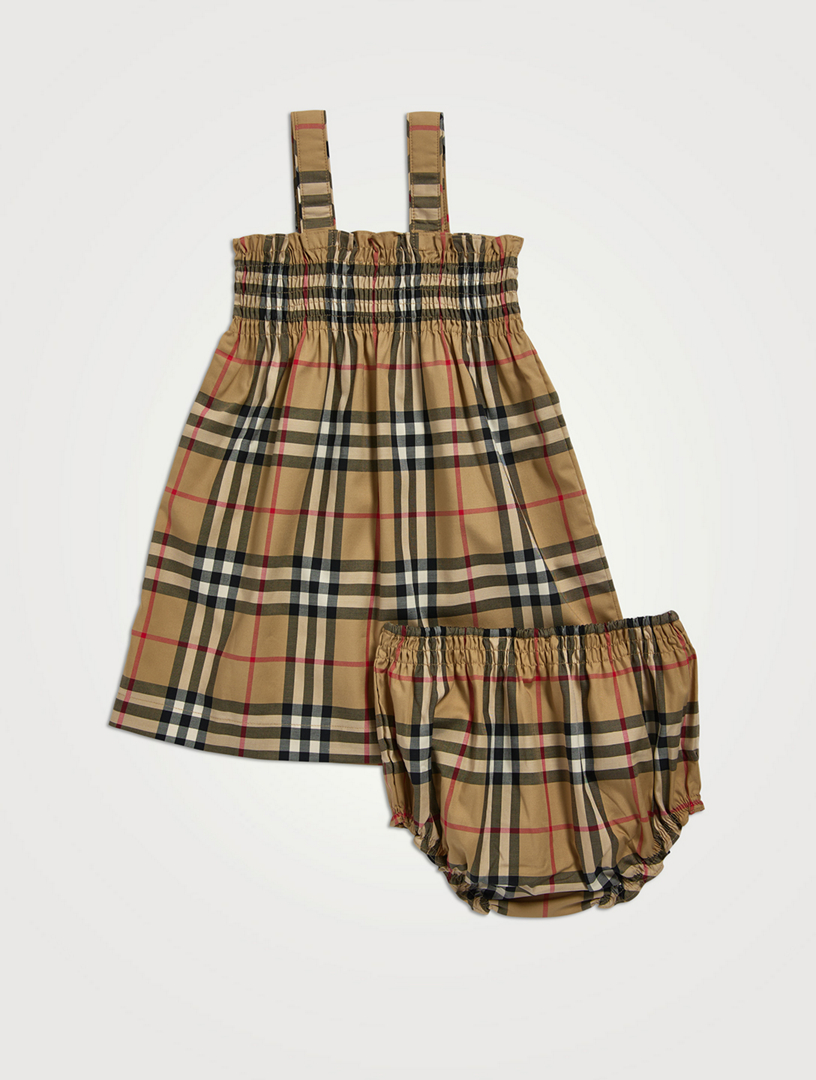 Vintage Check Stretch Cotton Dress With Bloomers
