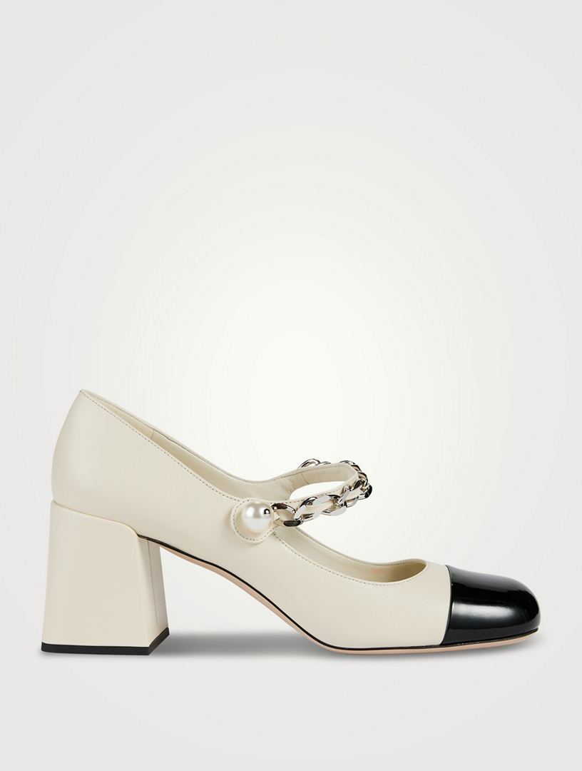 MIU MIU Leather Mary Jane Pumps With Pearl Chain Strap Holt Renfrew