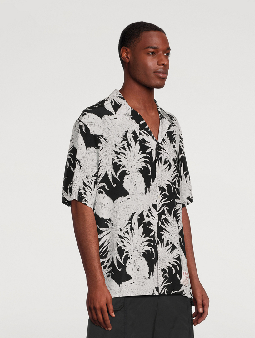トップス Cooran VALENTINO Silk Short-Sleeve Shirt In Pineapple Print | Holt