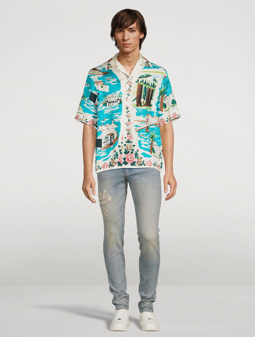 Gucci Silk Bowling Shirt With Jousting Print In Neutrals, ModeSens