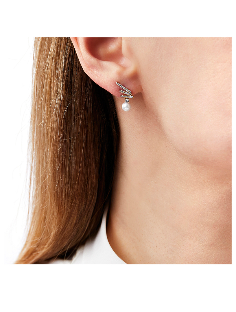 Sleek 18K Gold Akoya Pearl And Diamond Stud Earrings