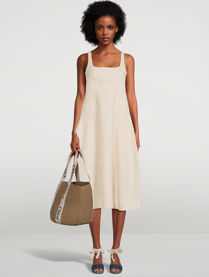 CHLO CHLO Vertical Linen Midi Dress | Holt Renfrew